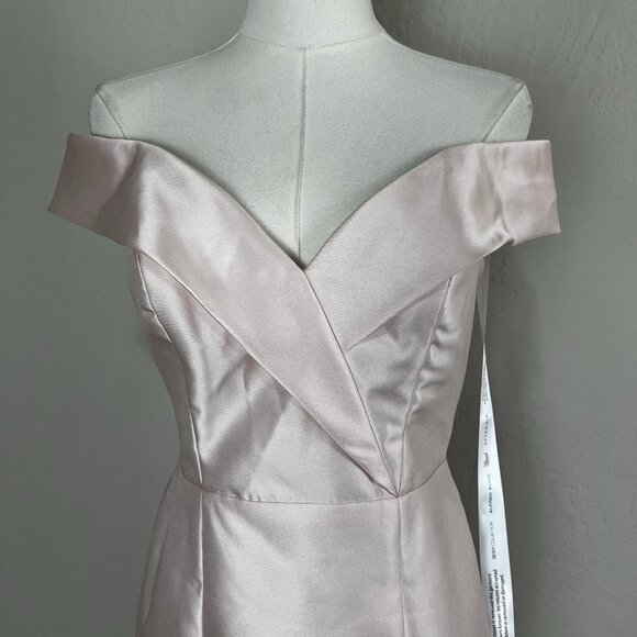 Alfred Sung D760 Off the Shoulder Satin Twill Maxi Dress Gown Blush Pink Size 2 - Picture 2 of 13